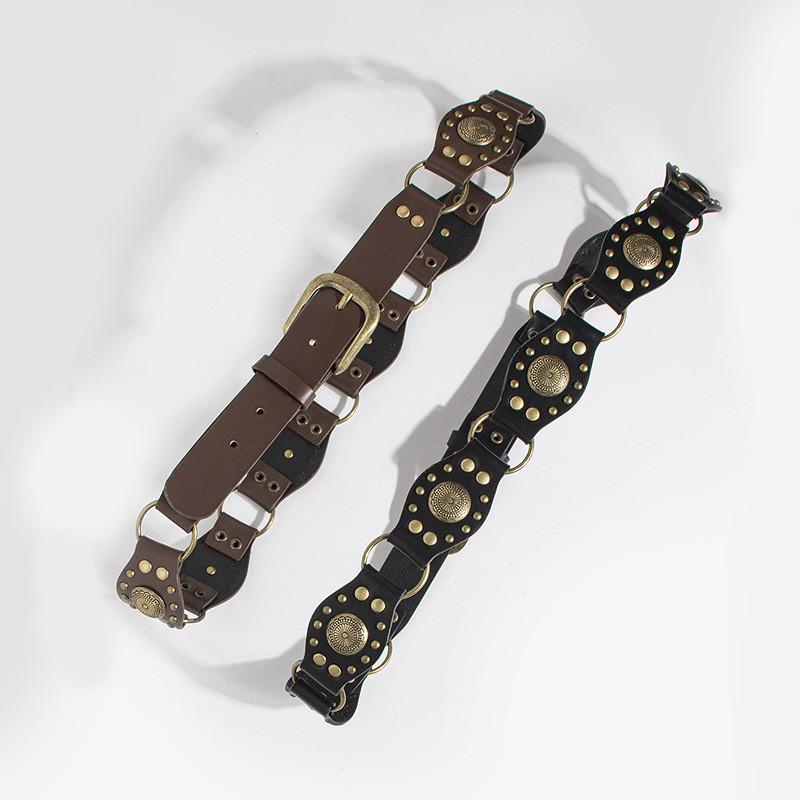 Artistic Vintage Faux Leather Belt With Irregular Design And Metal Buckle For Womens Casual Wear