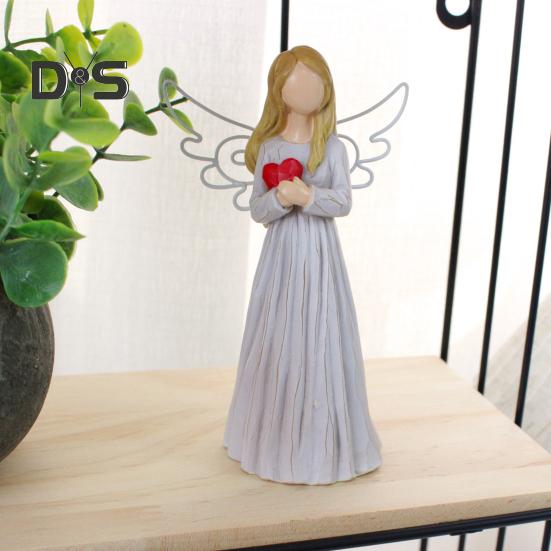 Фигурка ангела в форме сердца с золотыми волосами, крыло девушки, статуя из смолы, скульптура, украшение для дома и офиса, украшение на Рождество, подарок на день рождения