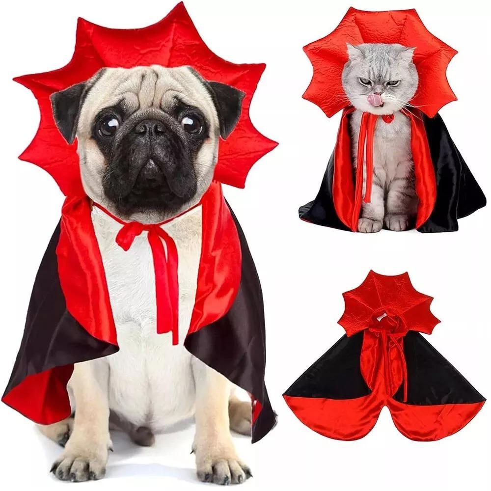 Red Black Pet Cat Vampire Cape Halloween Pet Dog Cloak Hat  Halloween Costume Party Supply