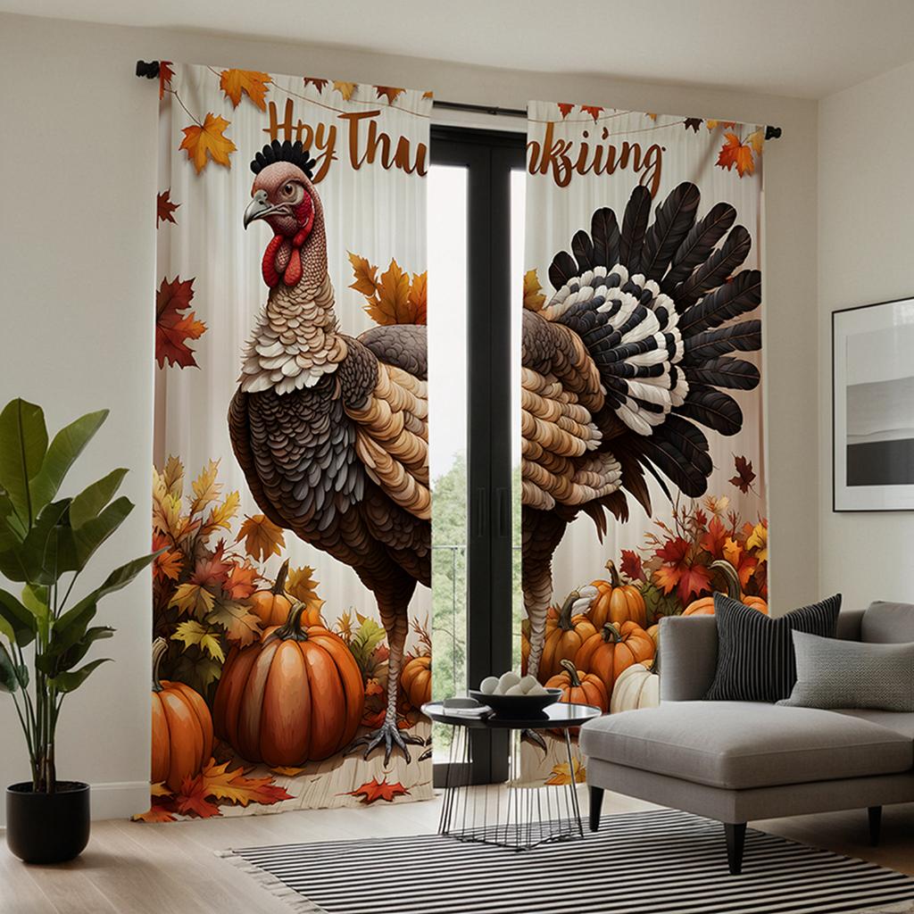 Набор из 2 штук HD День Благодарения Индейка тыква Кленовый лист декоративная занавеска Желтая завязка занавеска с цифровой печатью Домашний декор стиль