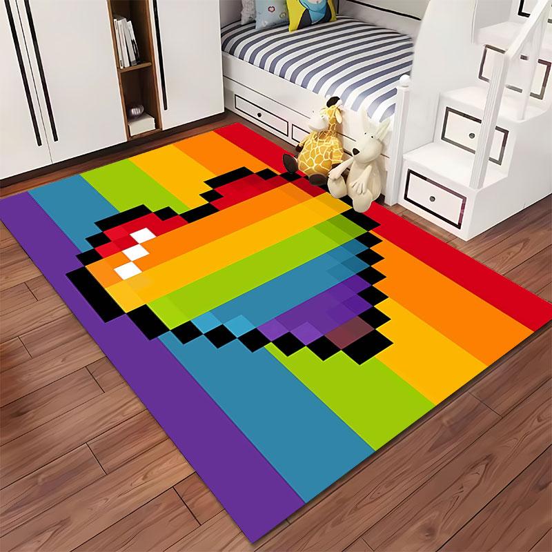 Pixelated Rainbow Heart Carpet suitable as a non-slip mat for the living room or bedroom sofa