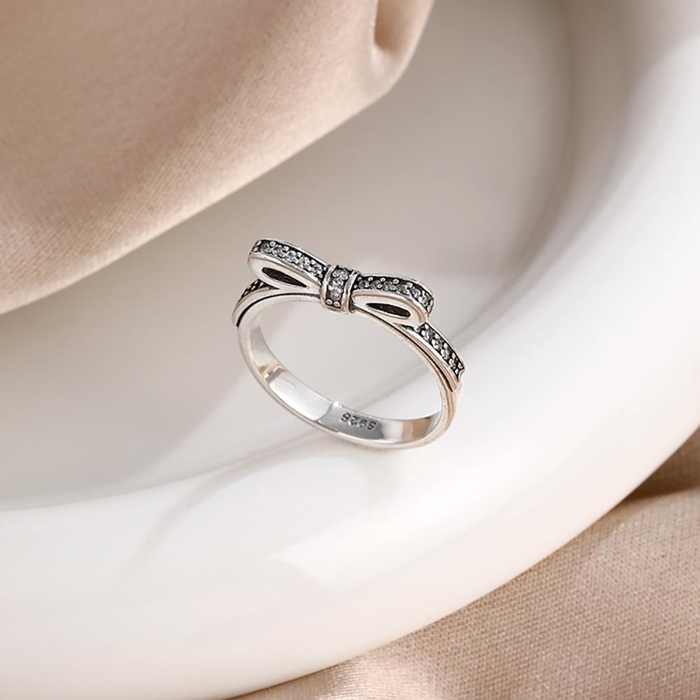 Серебро 925 Красные Розовые Белые Банты Кольцо Для Женщин Украшения Открытый Дизайн Свадебная Вечеринка Модный Подарок