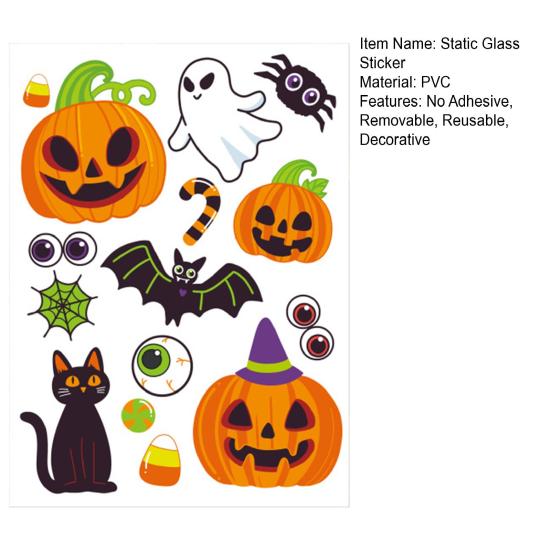 Classroom Halloween Decorations Cute Static Cling Window Stickers, Pumpkin Ghost Bat Black Cat Glass Clings Decals, No Adhesive Removable Art