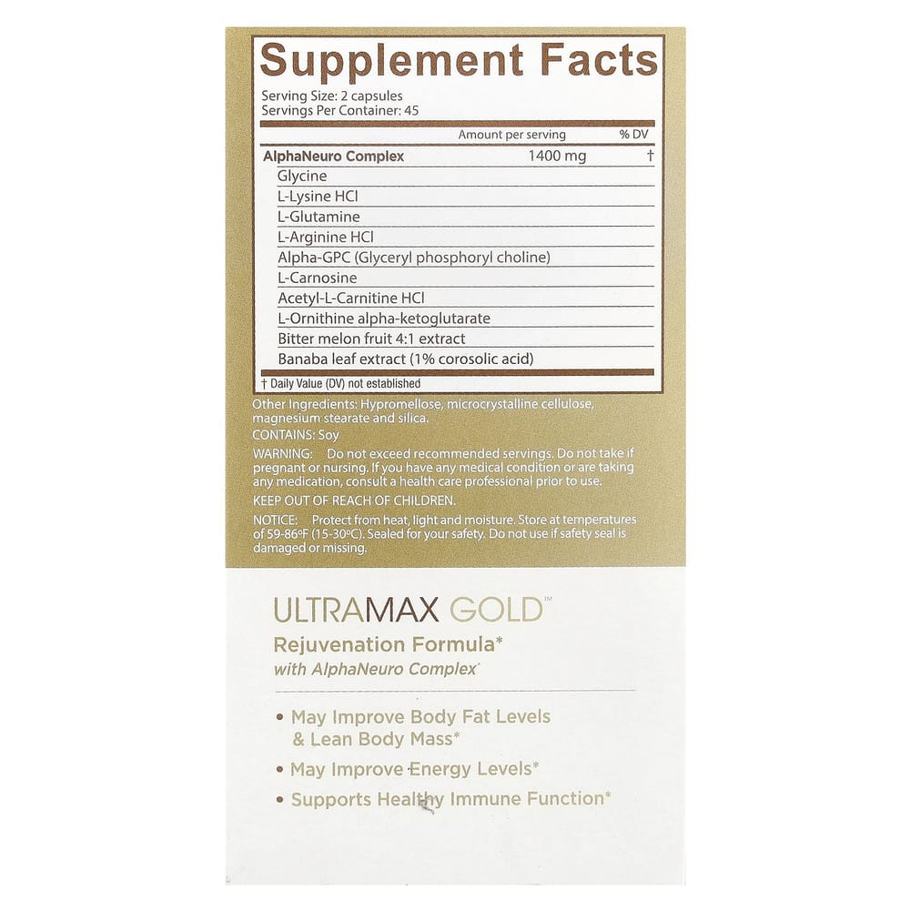 iHerb Ageless Foundation Laboratories UltraMax Gold Veggie Capsules with Alpha Neuro Complex, 90 Counts