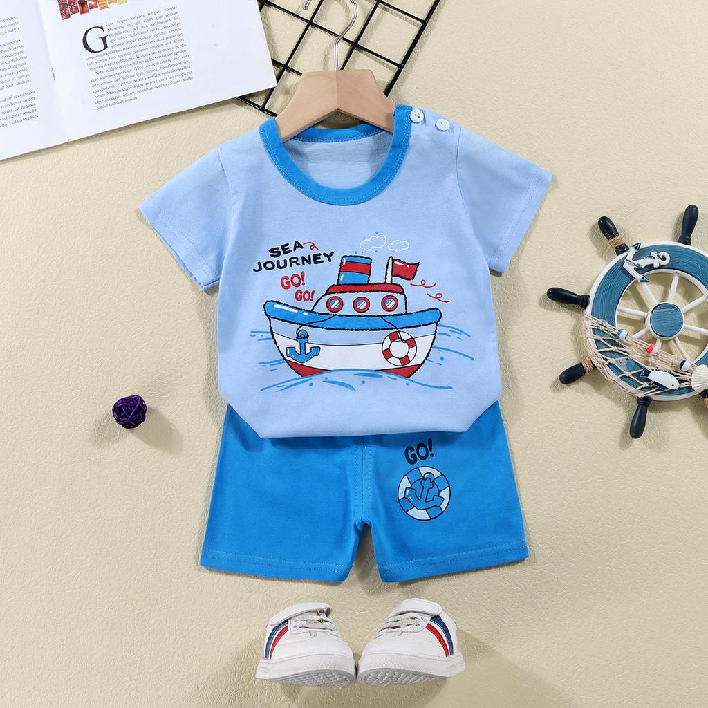 2023 Summer Cotton Children's Short Sleeve T-shirt Set Baby Short Sleeve Shorts Two-piece Set
