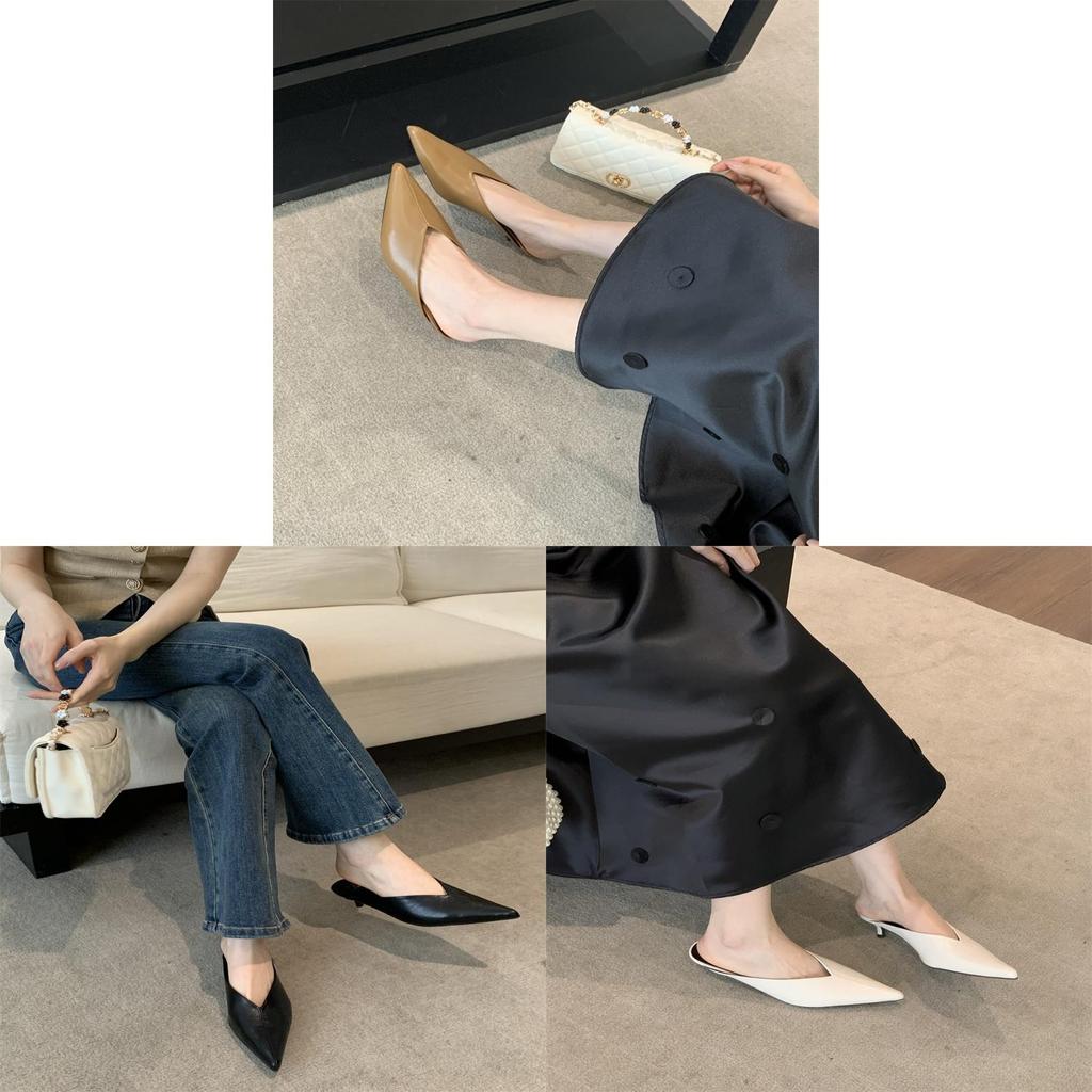 Pu Material Womens Elegant Pointed Toe Mid Heels For Office And Casual Outings