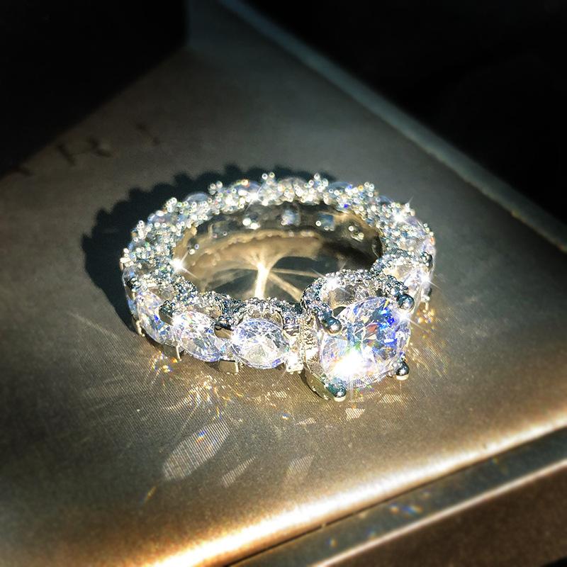 European and American Exaggerated Wedding Banquet Luxury Zircon Round Classic Wedding Ring Ring