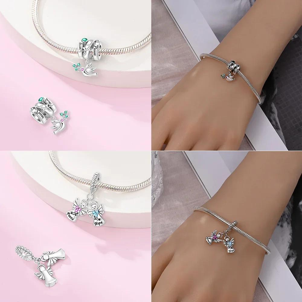 Exquisite Original Charms Copper Green Zircon Flower Bird Heart Wings Beads Fit Bracelet Women Jewelry Diy Gifts