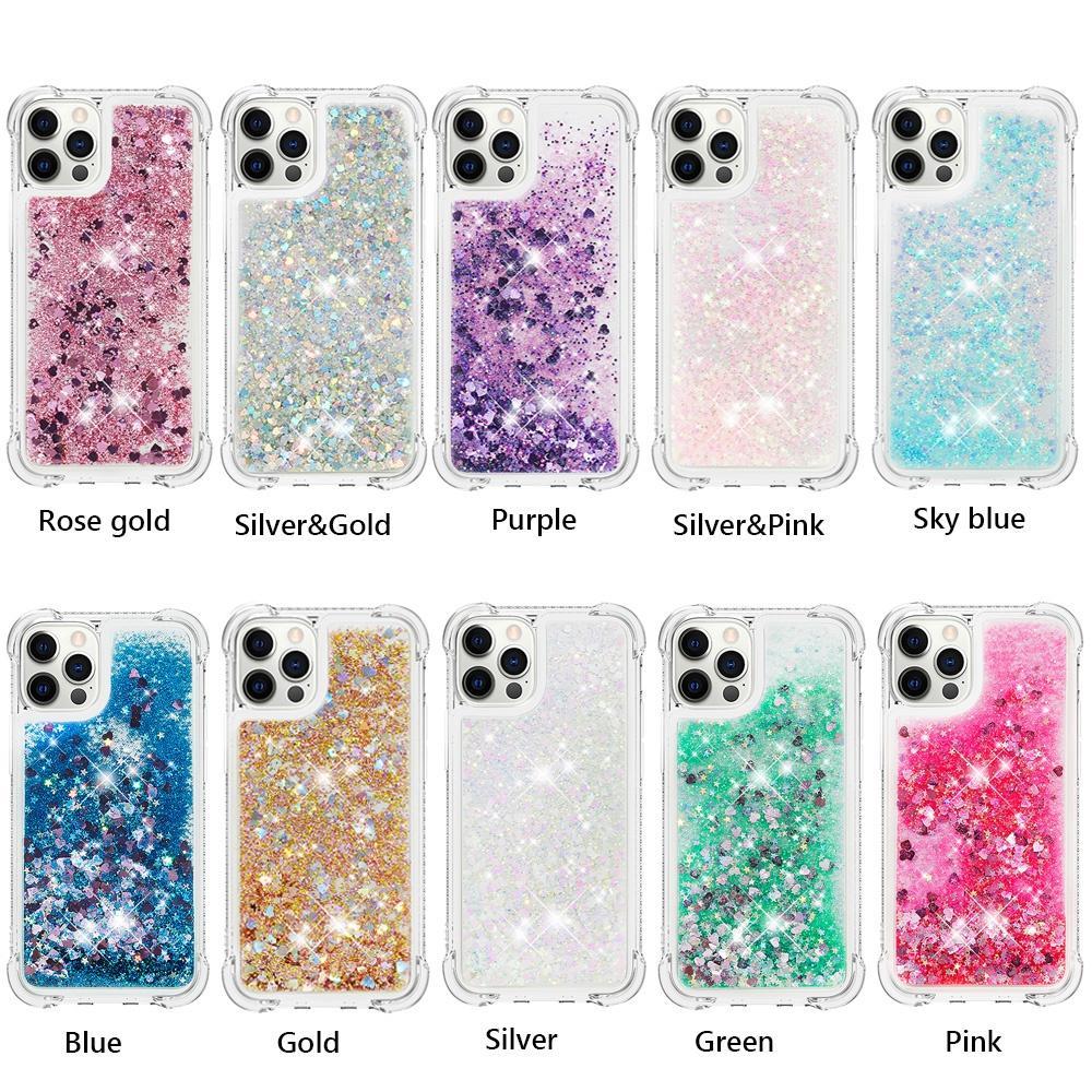 Противоударный чехол для телефона с красочным блестящим градиентом и жидким зыбучим песком для iPhone 15 14 Plus 13 12 11 Pro Max для Samsung S24 S23 S22 S21 Ultra Plus A15 A25
