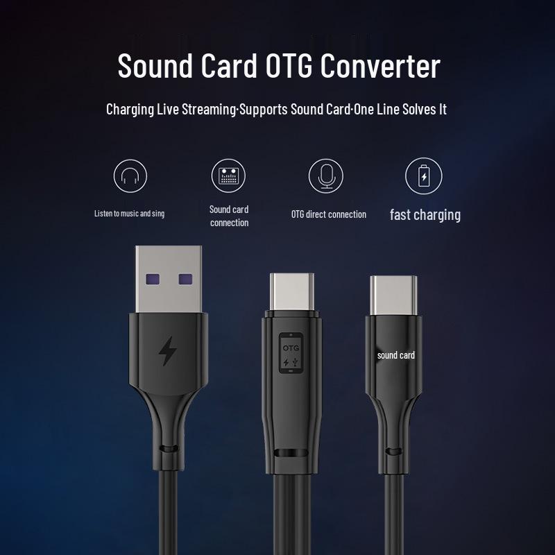 Кабель адаптера OTG: Звуковая карта Type-C к USB для прямой трансляции с двойной зарядкой Type-C