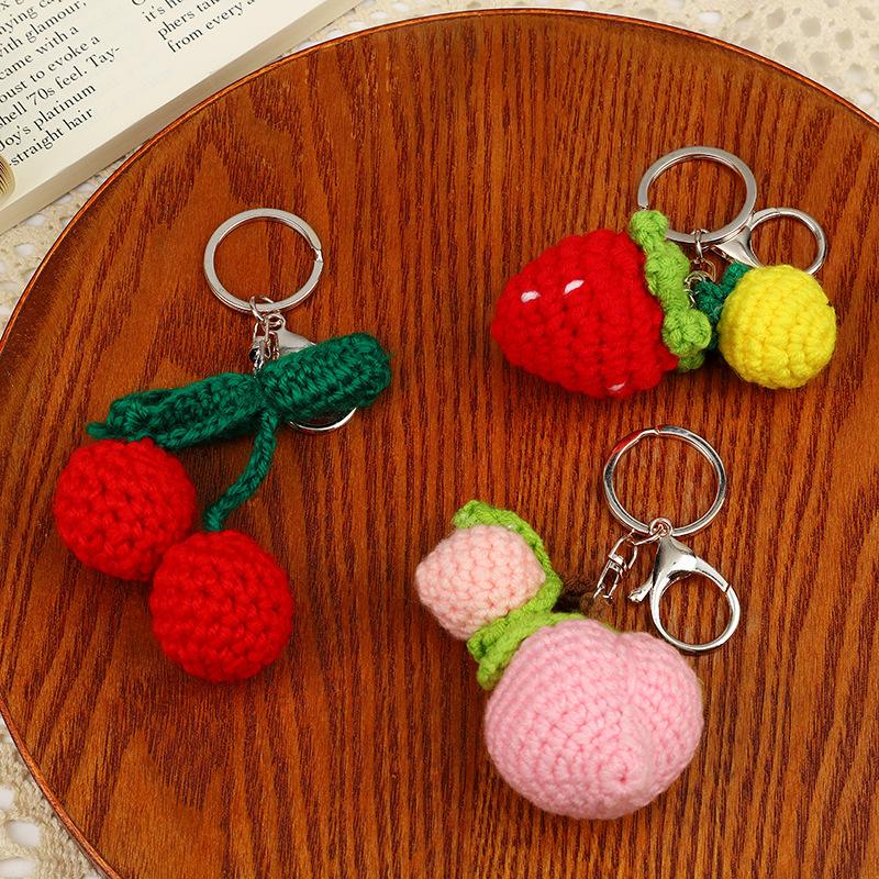 Artificial Crocheted Fruit Decorative Keychains Key Rings Key Chains Rings Holders Bags Pendants Key Holders Gift Accessories