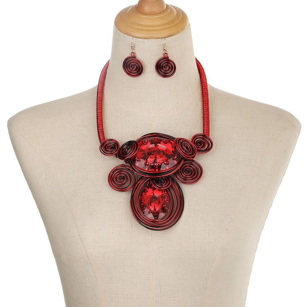 Crystal Gem Statement Necklace Earring Set Irregular Woven Accessories Vintage Beads Necklaces Handmade Neck Chains for Women