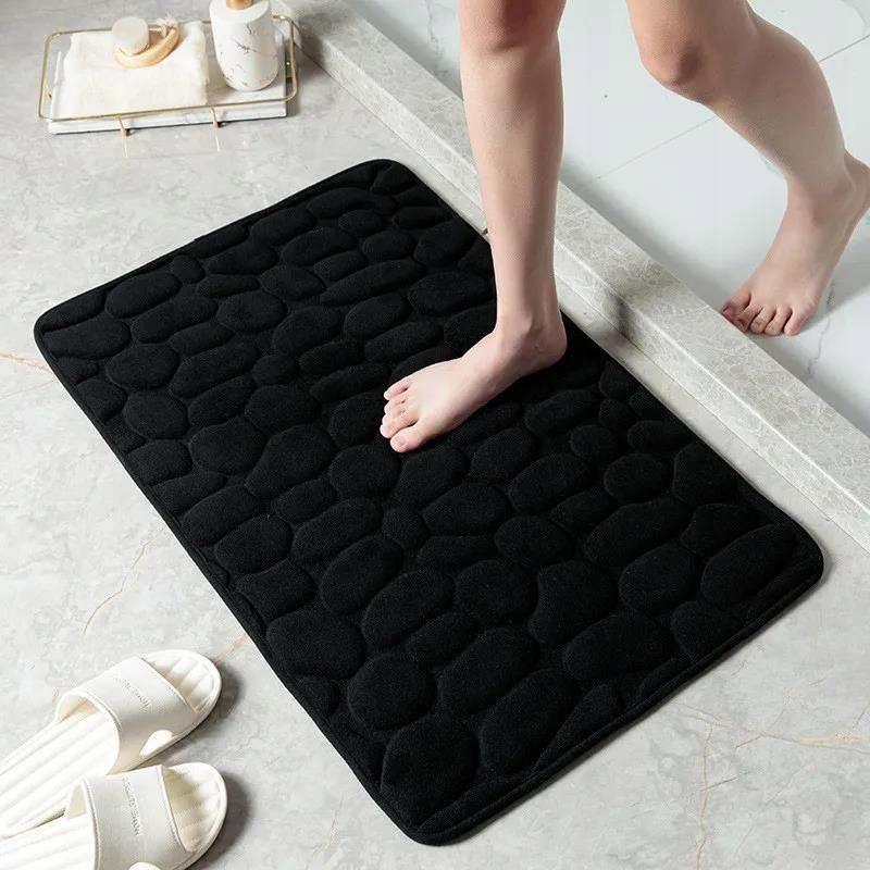 Bathroom Mat Anti-Slip Memory Foam Stones Mat Thick Gray