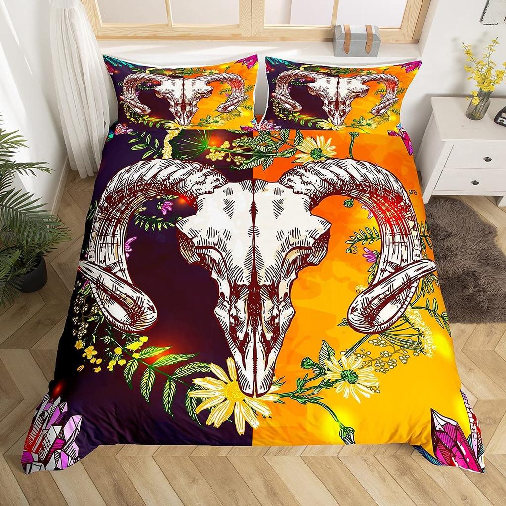 Комплект пододеяльника с черепом овцы размера кинг, квин, перья, ловец снов, постельное белье, микрофибра, фиолетовый, морские волны, лодка, чехол для одеяла