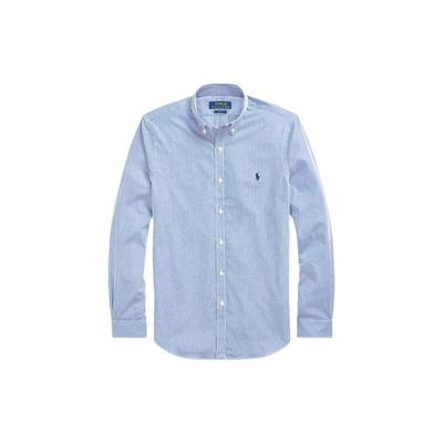 Polo FW22 Полосатая повседневная приталенная рубашка с длинным рукавом Мужские рубашки синего цвета MNPOWOV16822117-400