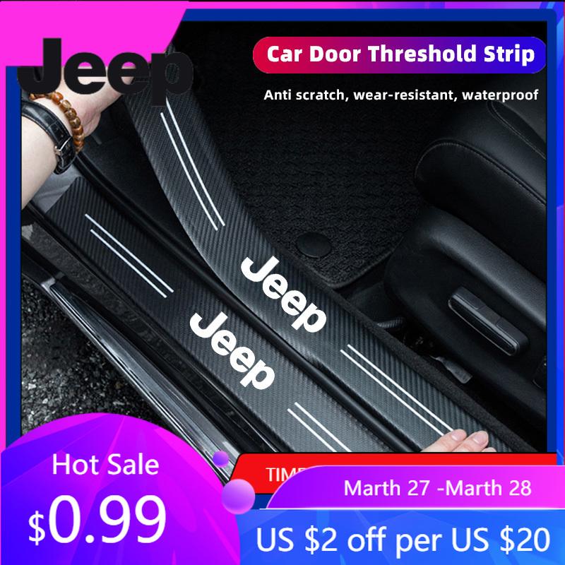 For Jeep 5Pcs Car Door Sticker Threshold Anti Scratch Decals Accessories For Jeep Grand Cherokee Wrangler JK Gladiator Compas