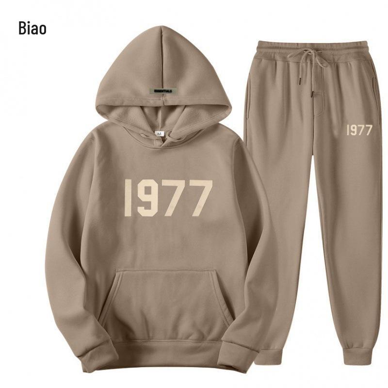 ESSENTIALS Комплект из худи с двойной строчкой High Street из флиса 1977 Модный Повседневный Свободный крой.