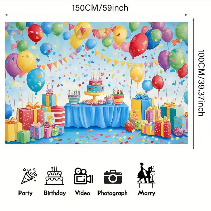 2D Rainbow Confetti Happy Birthday Backdrop Banner for Children Party Supplies