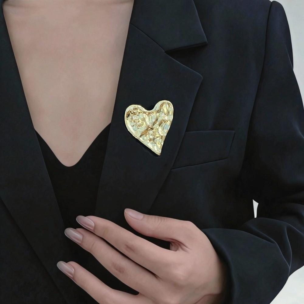 Gold Silver Color Pins Brooch Glossy Pitted Love Brooches  for Fashion Jewelry Gift