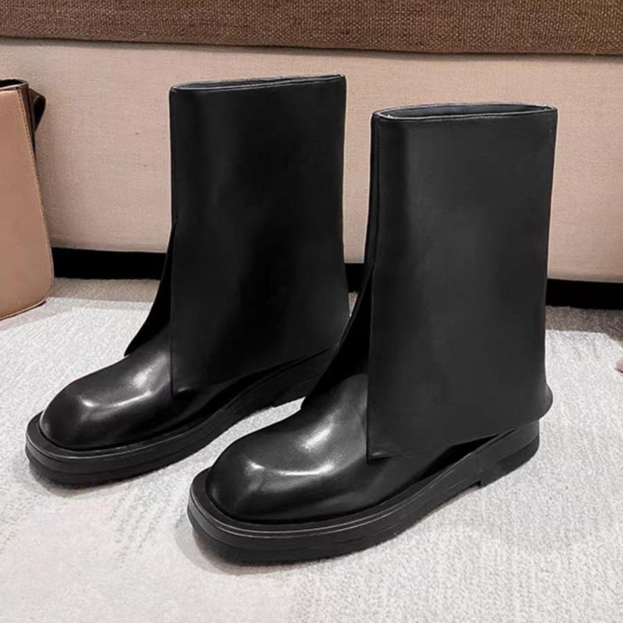 Модный бренд 2025 Крутые ботфорты до колена Отличное качество Удобная ходьба Винтажные черные слипоны Женская обувь Чехлы для брюк Ботинки для женщин