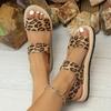 Модные женские сандалии больших размеров с леопардовым принтом, летние, на ремешке вокруг щиколотки, слипоны, с открытым носком, повседневная обувь с подошвой из ЭВА для пляжа,