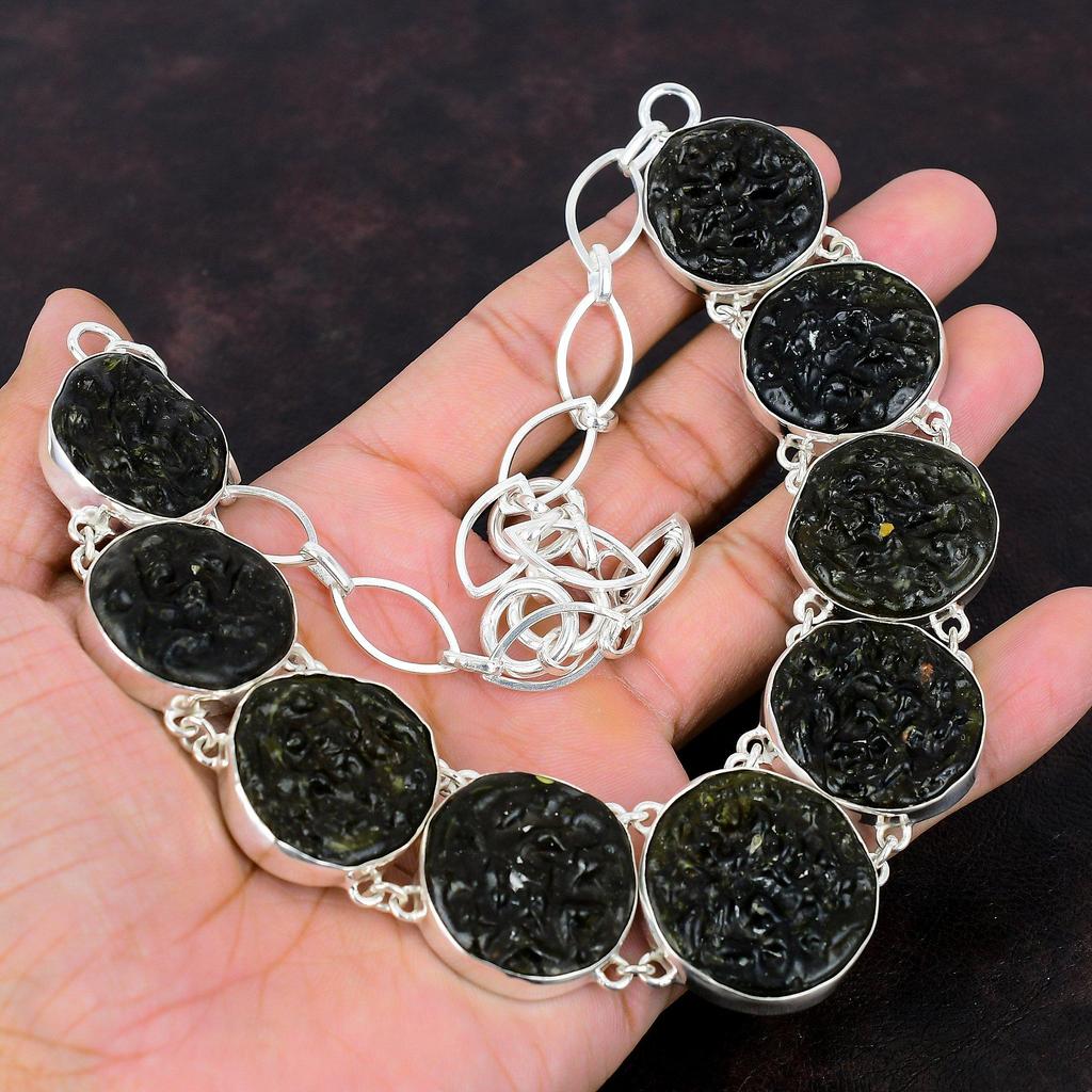 Молдавитовое ожерелье Ожерелье из стерлингового серебра 925 пробы Ожерелье из драгоценных камней Ожерелье с регулируемой цепочкой Ювелирный подарок ручной работы для ее чудесного ожерелья