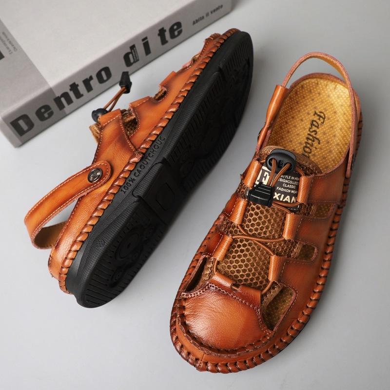 Новые летние сандалии ручной работы, мужские, с закрытой пяткой, прохладные тапочки, повседневные, больших размеров, популярные полутапочки