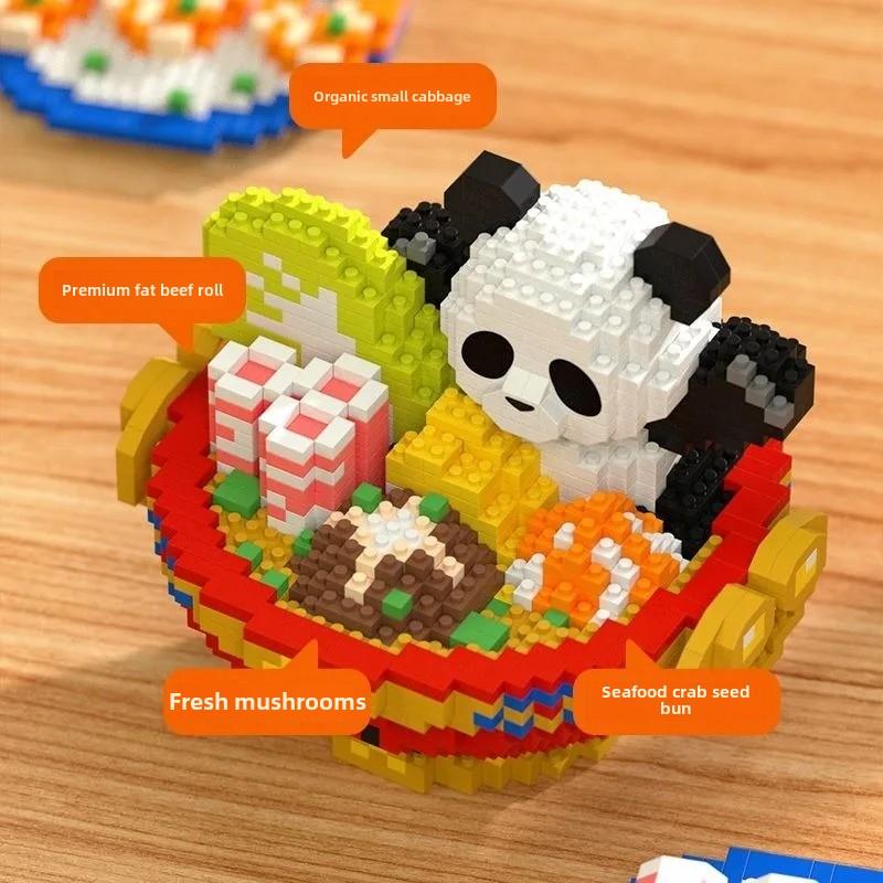 Cartoon Panda Hot Pot Model Mini Bricks Pandas Puzzle Panda Souvenir Assembly Building Block Toys Desktop Ornament