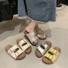 Belt Buckle Round Head Leaking Toe Half Slippers Women's 2025 Summer New Outer Sandals Retro Casual Beach Women's Shoes