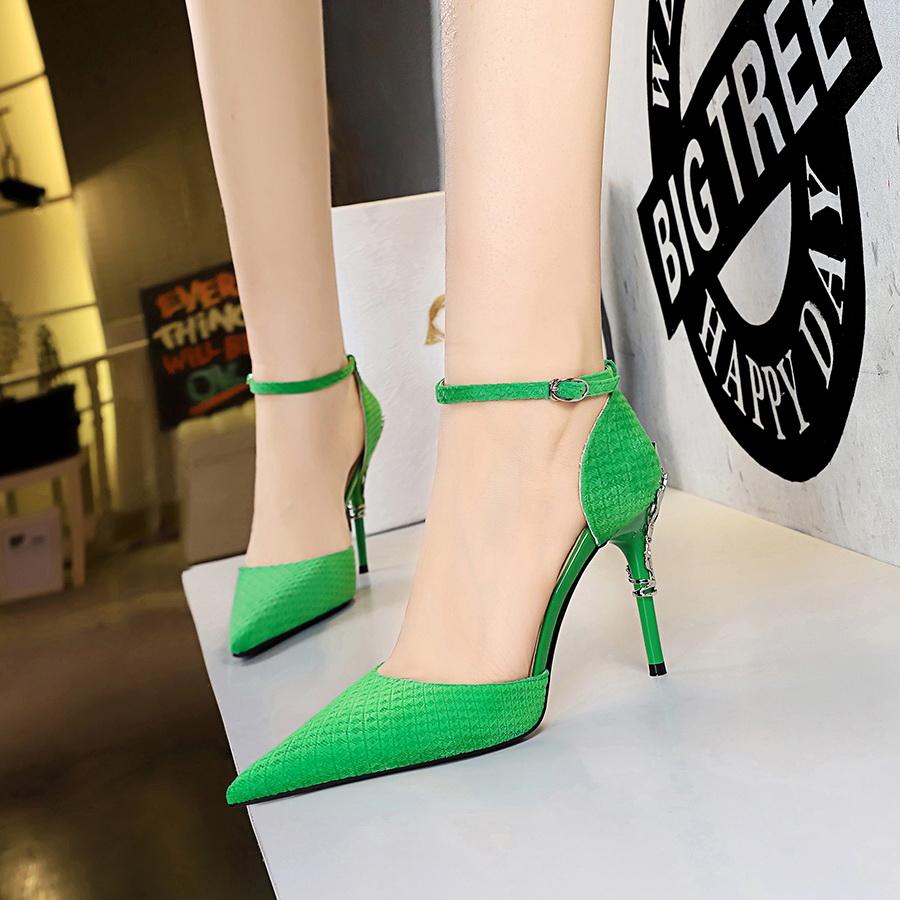 BIGTREE Women's Shoes Korean Version of High Heels Metal Heel Thin Heel High Heel Shallow Mouth Pointed Suede Hollow Hollow Out