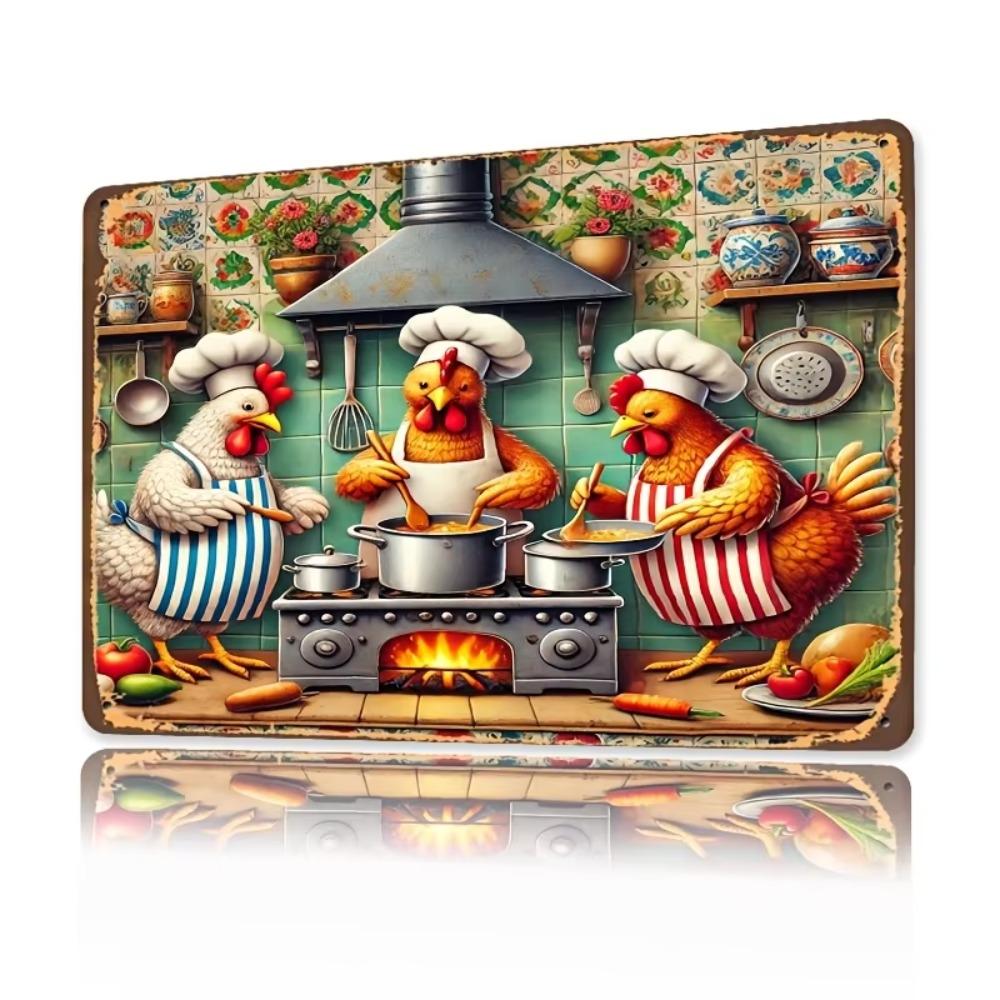 Забавная металлическая вывеска "Курица-шеф-повар", 8x12 дюймов, Декор для кухни, бара, гаража, Настенное искусство