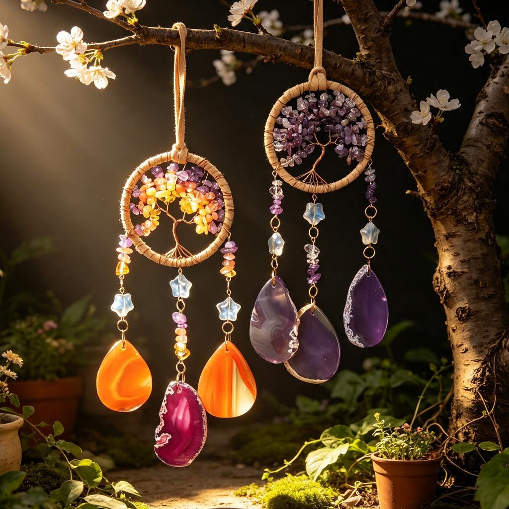 Crystal Agate Plate Car Pendant Sun Catcher Wind Chime Hanging Ornament for Home Decor for Wedding or Valentine's Day