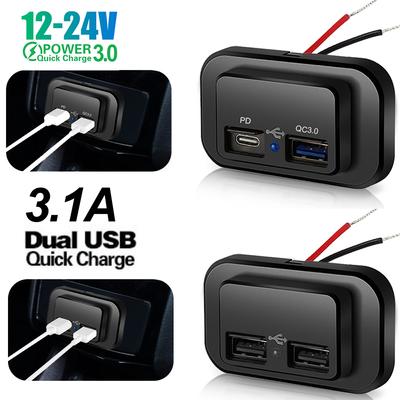 Автомобильное зарядное устройство QC3.0 PD, быстрая зарядка, двойная USB-розетка, панель, адаптер питания для грузовиков, кемперов, караванов, аксессуары 12/24 В