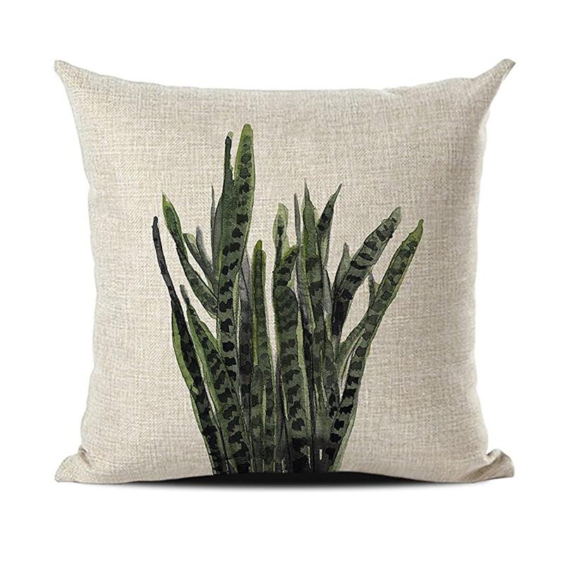 Simple Modern Green Leaves Tropical Plant Series Linen Pillowcase Nordic Small Fresh Style Cushion Cover