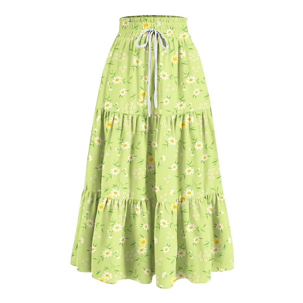 Женская весенняя повседневная длинная юбка с оборками, однотонная юбка, ретро-юбка в складку