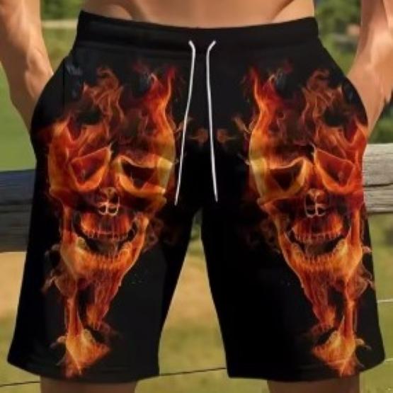 Vintage Fire Skull Ghost Boxing Muay Thai Kickboxing Shorts 3D Print Training Unisex Men Women Quick Dry Fitness Gym Sport Workout