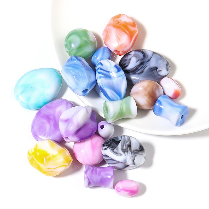 20Pcs Irregular Resin Beads Colored Ink Painting Flat Round Oval Large Hole Beads For DIY Craft Bracelet Jewelry Gift Wholesale