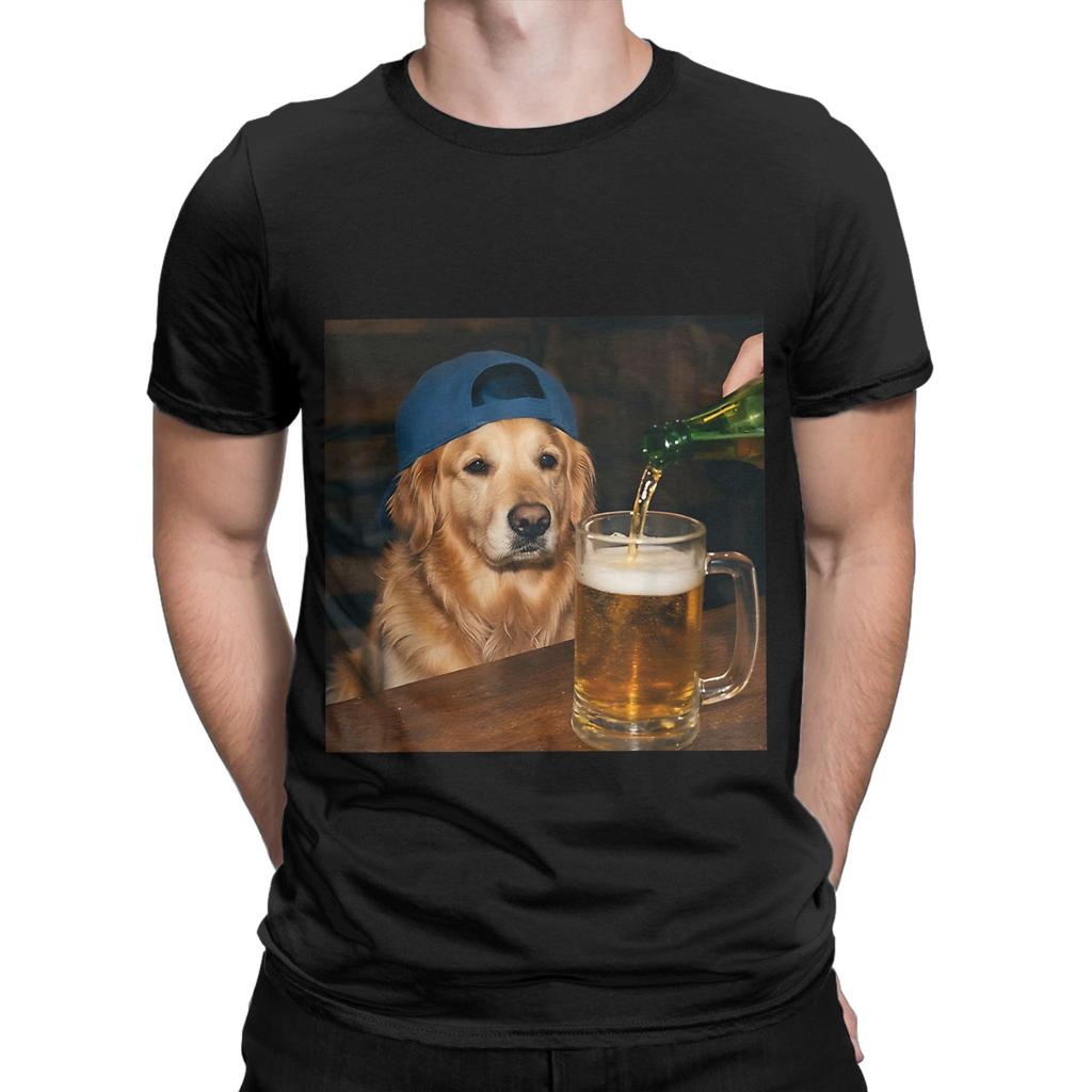 Golden Retriever Drinking Beer Funny Dog Meme Novelty 100% Cotton T-Shirt gloden retirever Tops