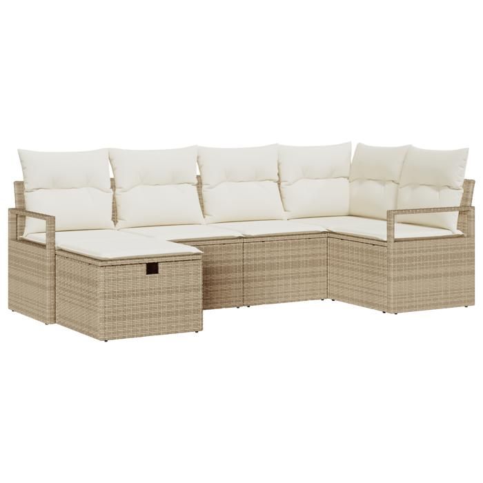 Ensemble de canapé de jardin 6 pièces avec coussins en poly rattan beige 3359180