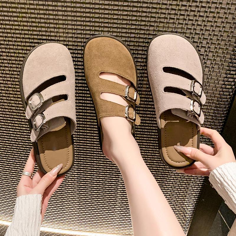 Мода Модные летние женские замшевые мокасины женские мужские сандалии на плоской подошве из пробки парные пляжные сандалии классические мужские мюли сабо