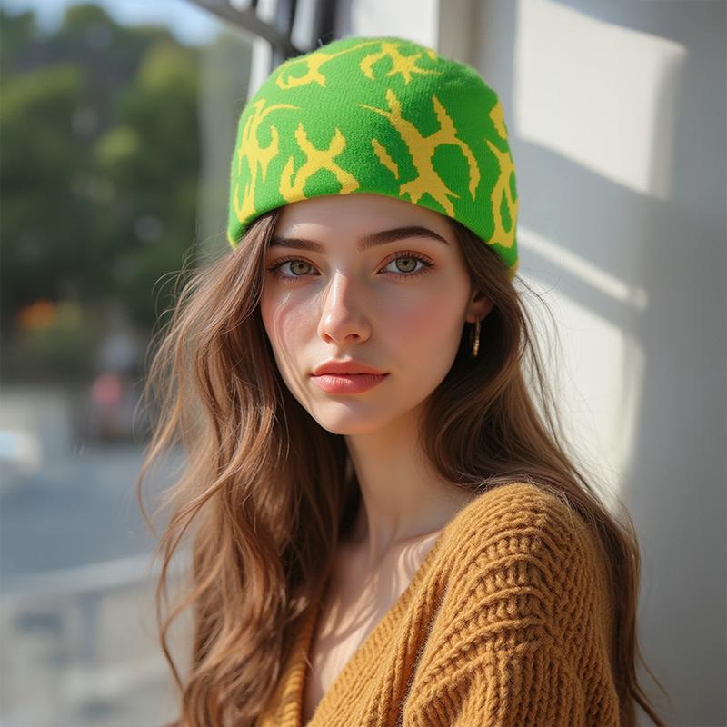 Cross-border New Jacquard Scratch-mark Pullover Fashion Joker Personality Knitted Acrylic Winter Hat Custom Color Contrast Color