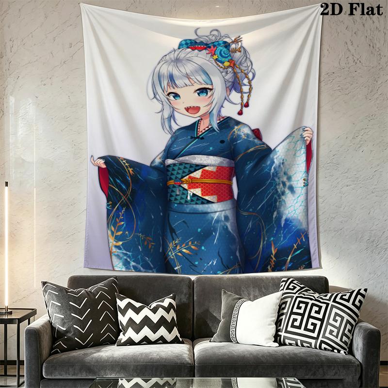Gawr Gura Wall Tapestry Aesthetic Wall Hanging Printed Fabric Blanket Decorative Tapestries for Bedroom Living Room Home Decor