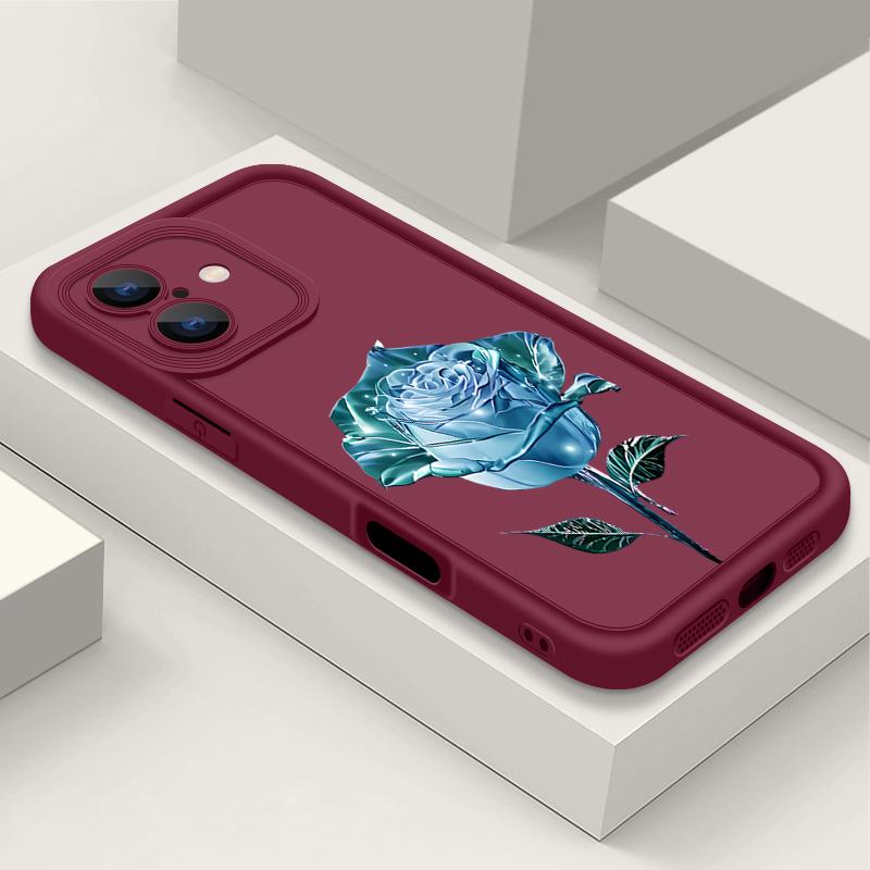 Синий кристальный розовый цветочный принт матовый мягкий чехол для iPhone 16 Pro Max 15 14 Pro 13 12 11 XS XR 8 7 защита линзы противоударный чехол для телефона TPU