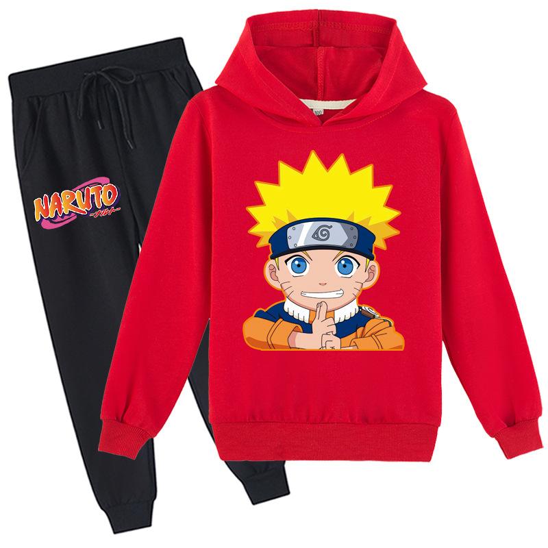 Толстовки с капюшоном «Наруто» в стиле аниме, повседневный детский спортивный костюм унисекс, детский пуловер с капюшоном с длинными рукавами и мультяшным принтом, толстовка, брюки, брюки