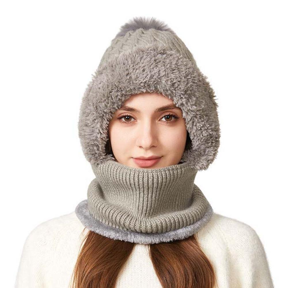 Windproof 2in1 Scarf Hat Plush Balaclavas Hat Fashion Winter Cap Mask Set Riding