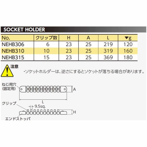 Kyoto Machinery Tools (KTC) Nepros Socket Holder NEHB306 Drive Angle: 9.5mm Number of Clips: 6 Pieces