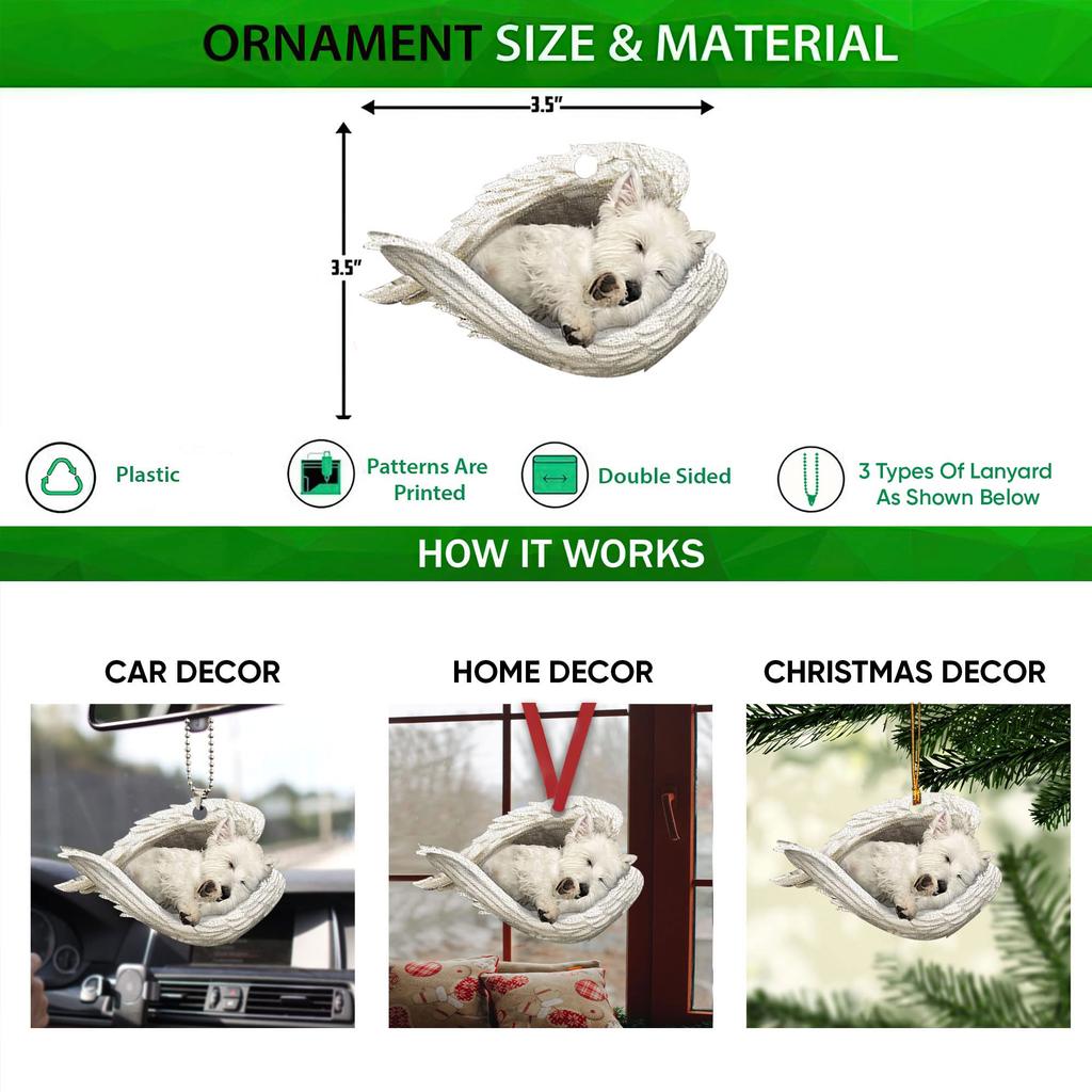 Талатака Белый Вест Хайленд Терьер Спящий Ангел Крылья Вести Мемориал 2D Плоский Автомобиль Зеркало Заднего Вида Аксессуар Рождественская Елка