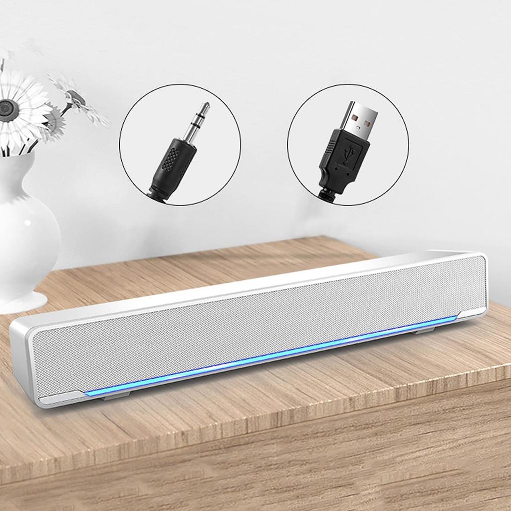 Портативная звуковая панель, Динамик, Звуковая коробка, USB-проводной динамик для телевизора с технологией DSP, Совместимость с 3,5 мм, для ноутбука, Декоративный, Длина кабеля 1 м, Белый