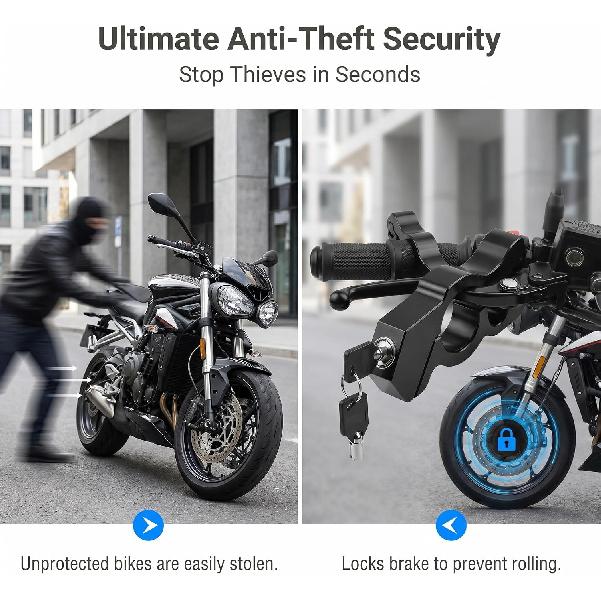 1 PC Motorcycle Handle Throttle Grip Security Lock, Alloy Anti-theft Brake Lock with Anti-scratch Gasket, One-button Locking Design, Universal for