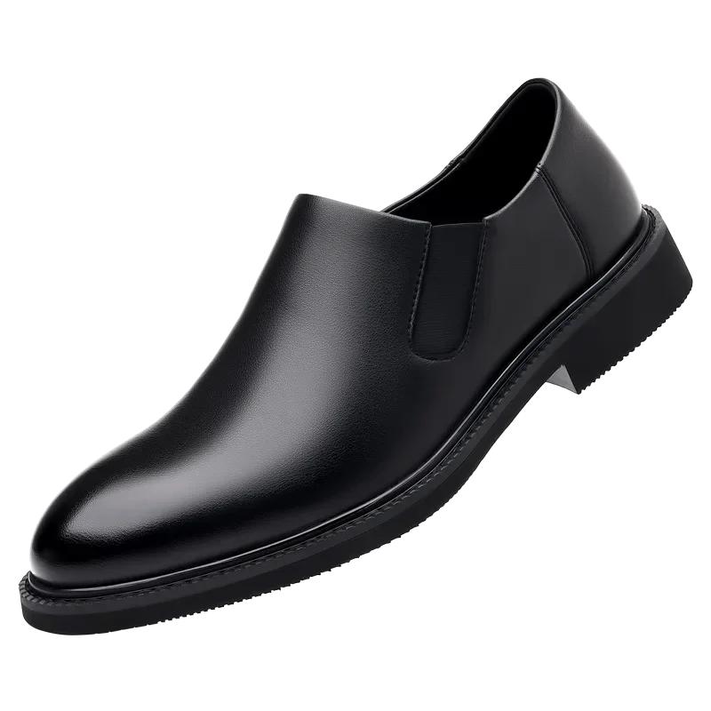 Fashion 2024 Versatile Men's Shoes Outdoor Office Men's Casual Shoes Solid Pointed Toe Slip On Low-heeled Non Slip Fashion Leather Shoes
